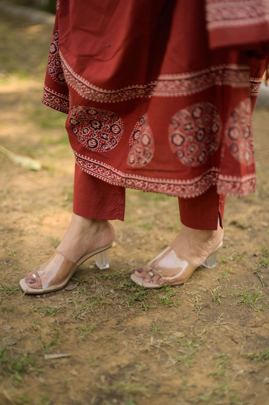 Liya Flared Ajrakh Cotton Set- Maroon - Image 6