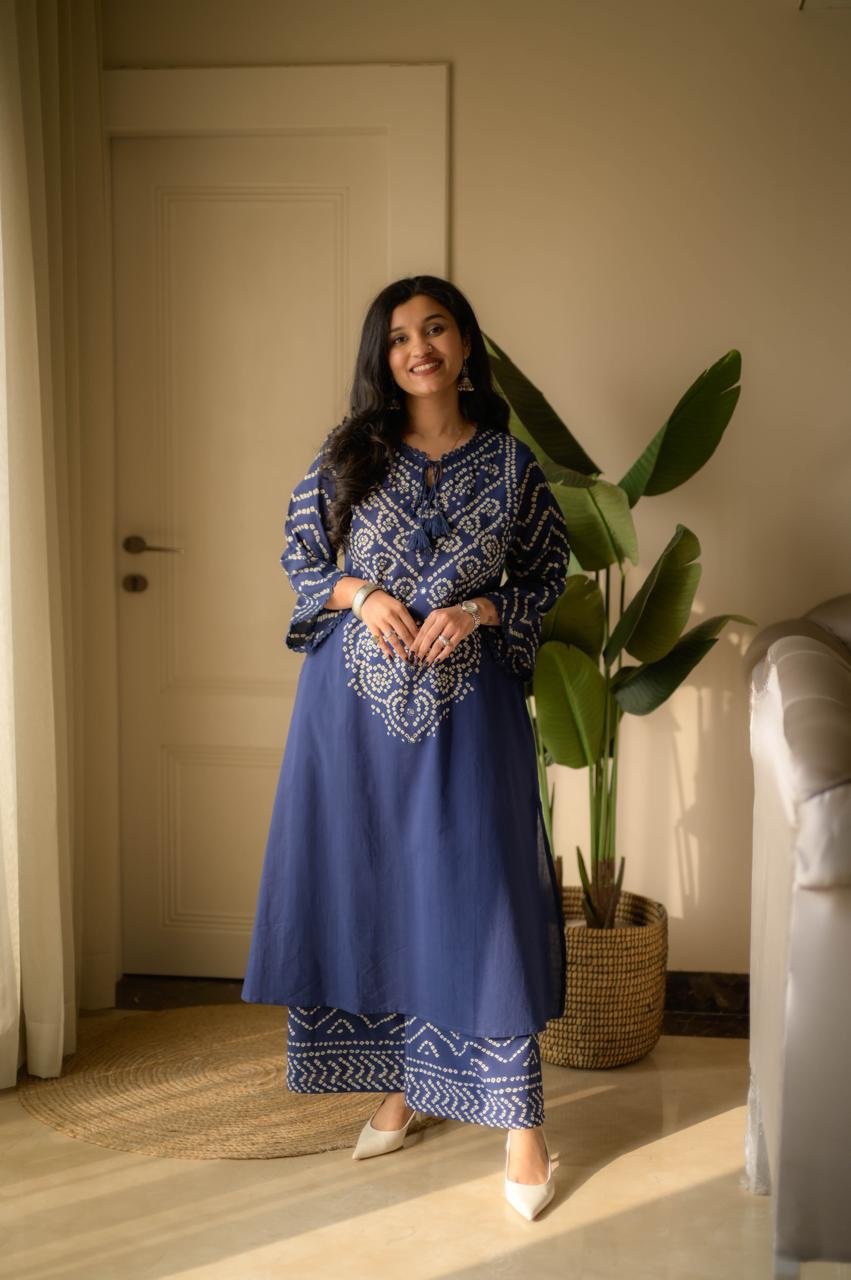 Gulzar Premium Bandhej Cotton Suit- Blue - Image 4