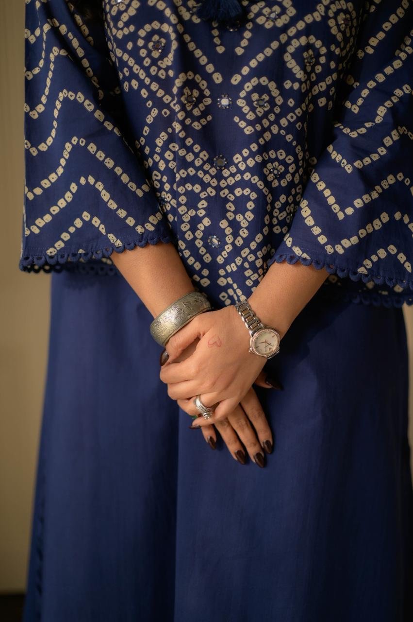 Gulzar Premium Bandhej Cotton Suit- Blue - Image 8