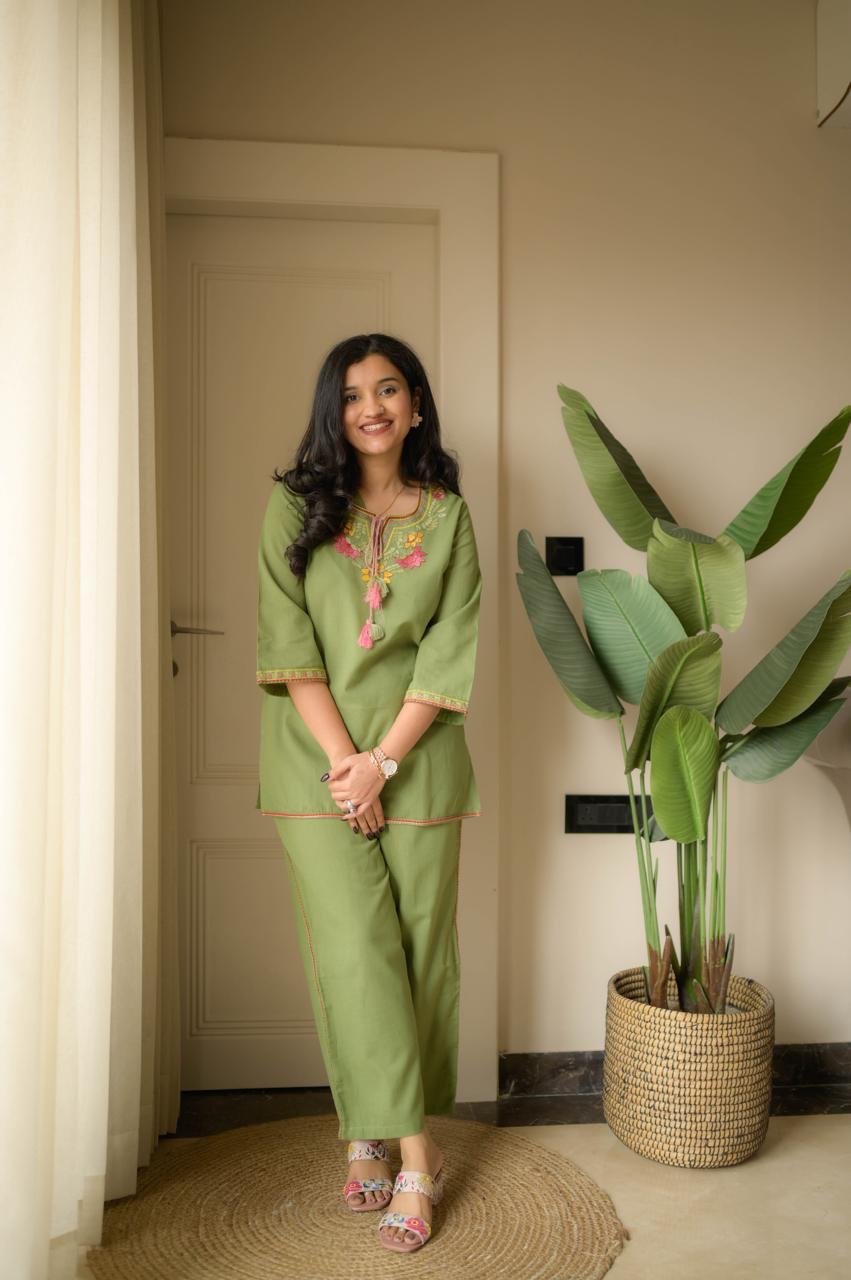 Grisha Embroidered Coord Set- Green