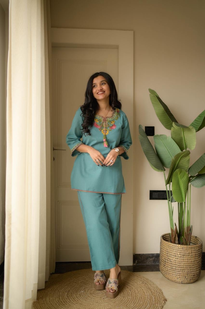 Grisha Embroidered Coord Set- Blue - Image 6
