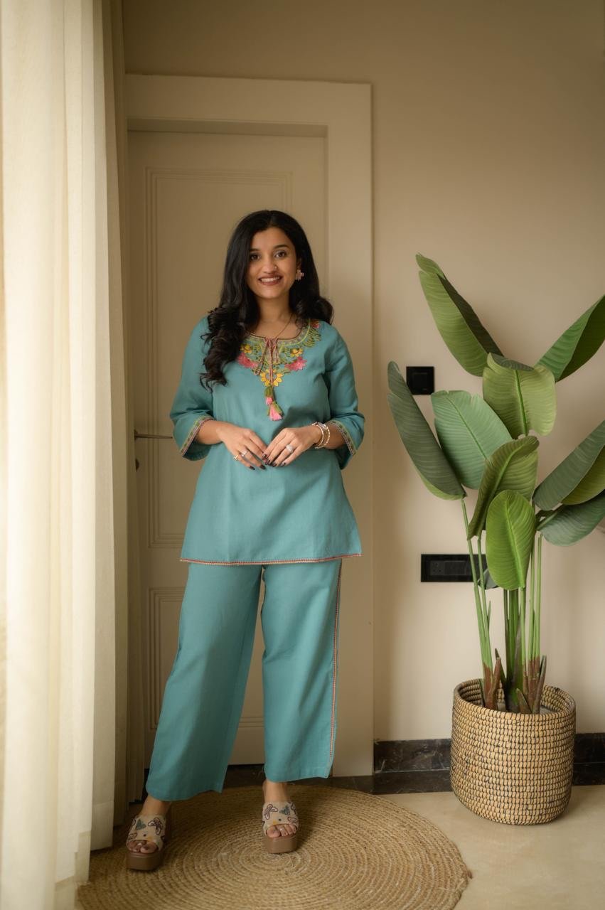 Grisha Embroidered Coord Set- Blue