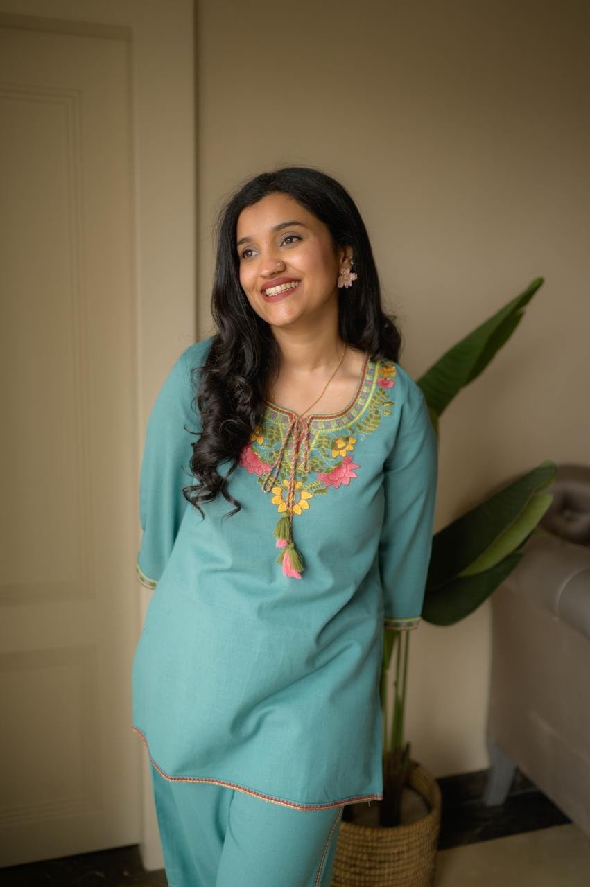 Grisha Embroidered Coord Set- Blue - Image 2