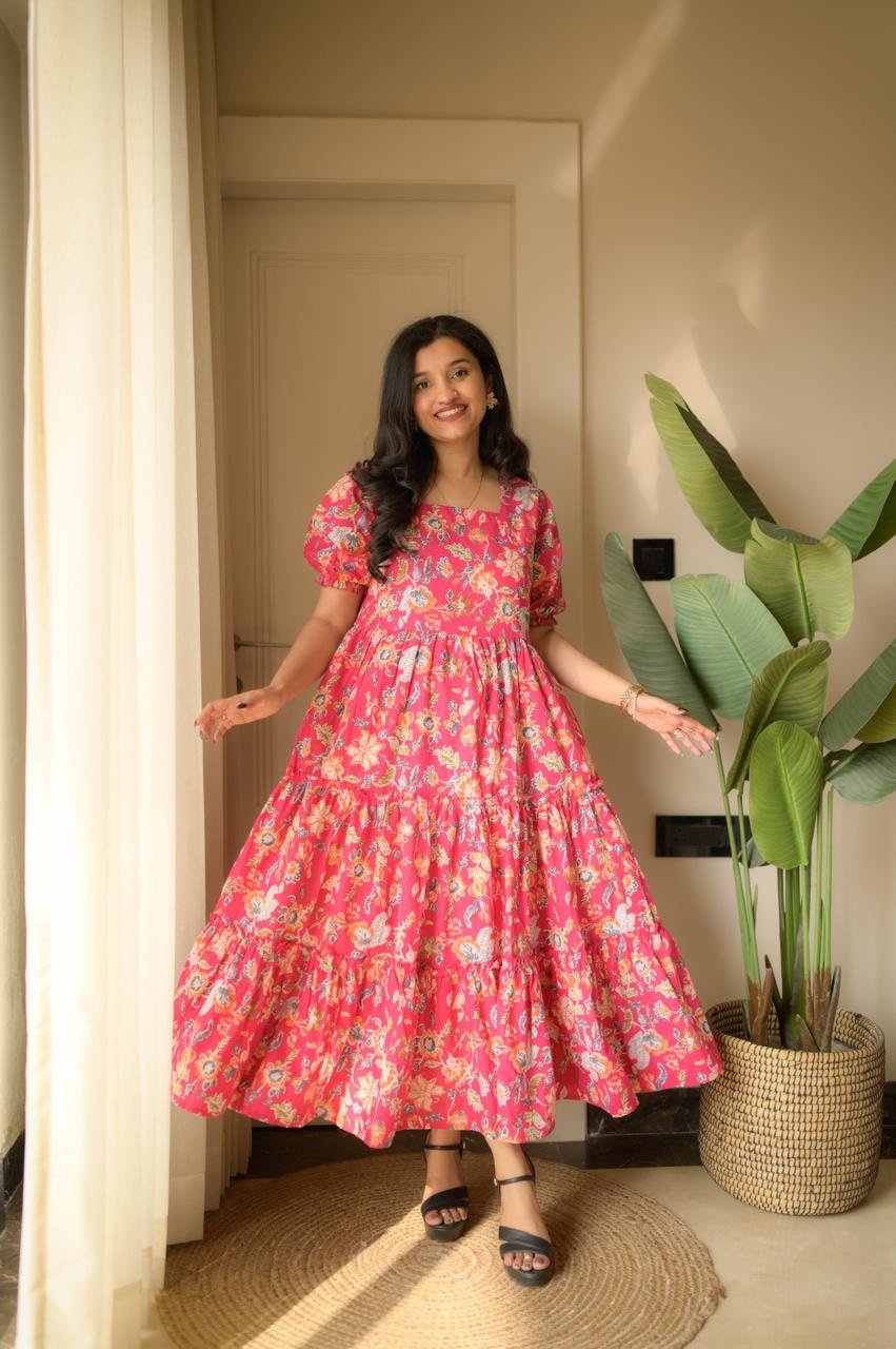 Tanvi Tiered Maxi Dress- Pink Floral Blast - Image 3