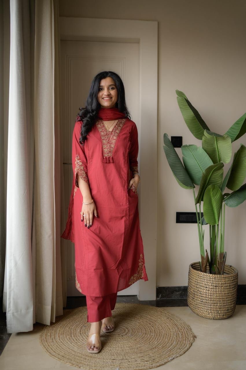 Shimmy Embroidered Premium Set- Red