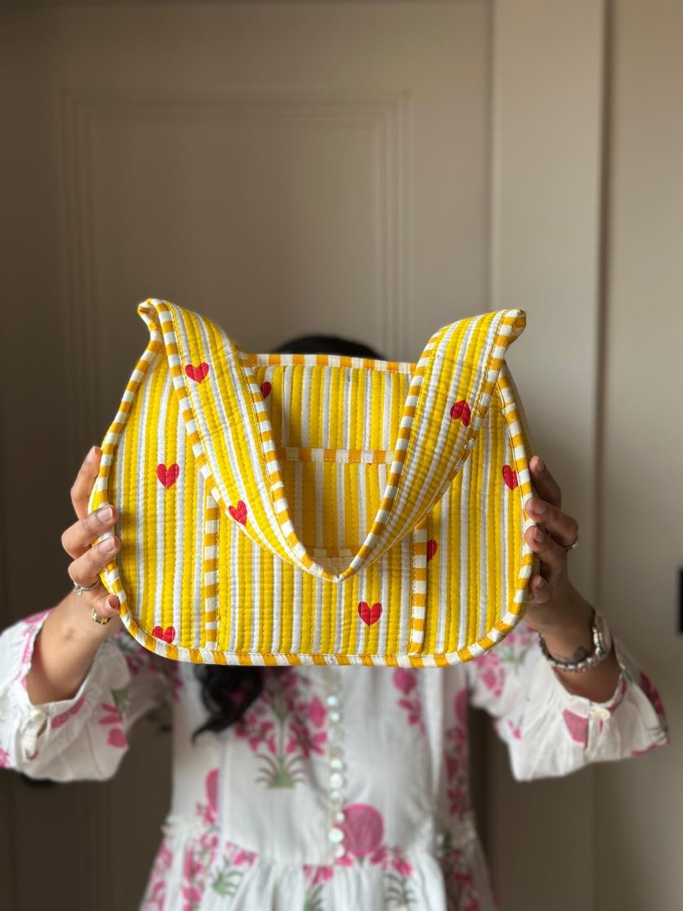 Quilted Shoulder Bag- Yellow Striped
