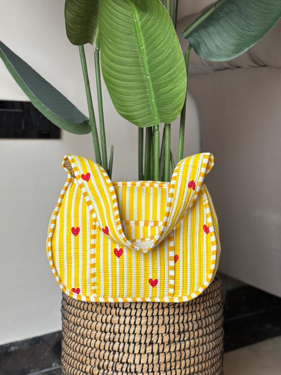 Quilted Shoulder Bag- Yellow Striped - Image 2