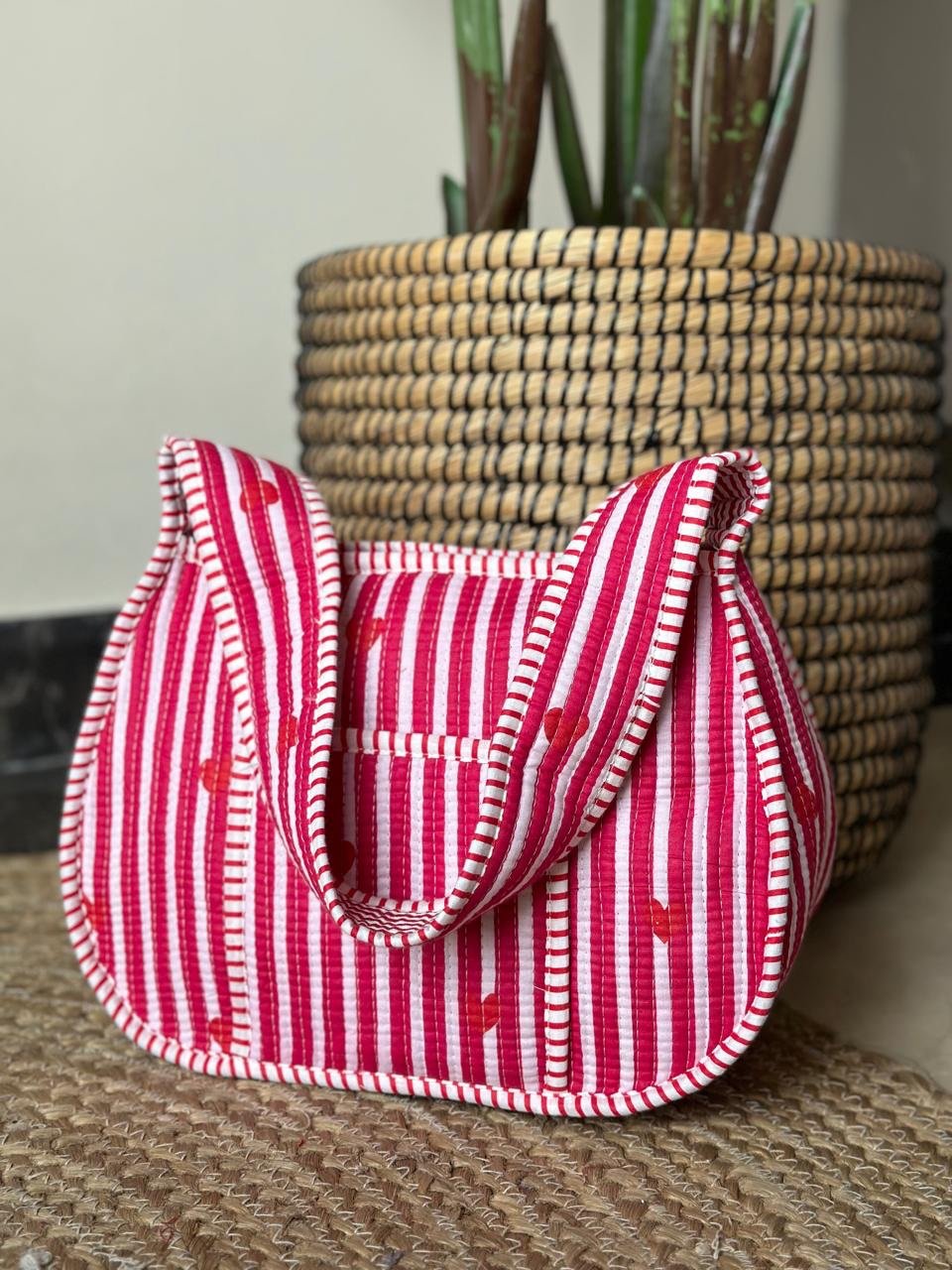 Quilted Shoulder Bag- Pink Striped Love - Image 4