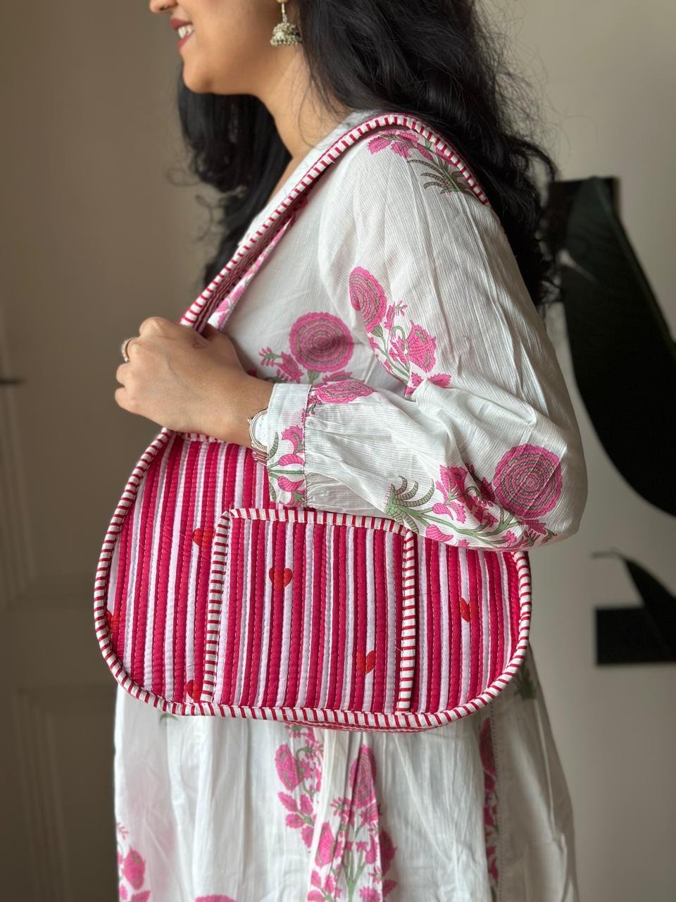 Quilted Shoulder Bag- Pink Striped Love - Image 3