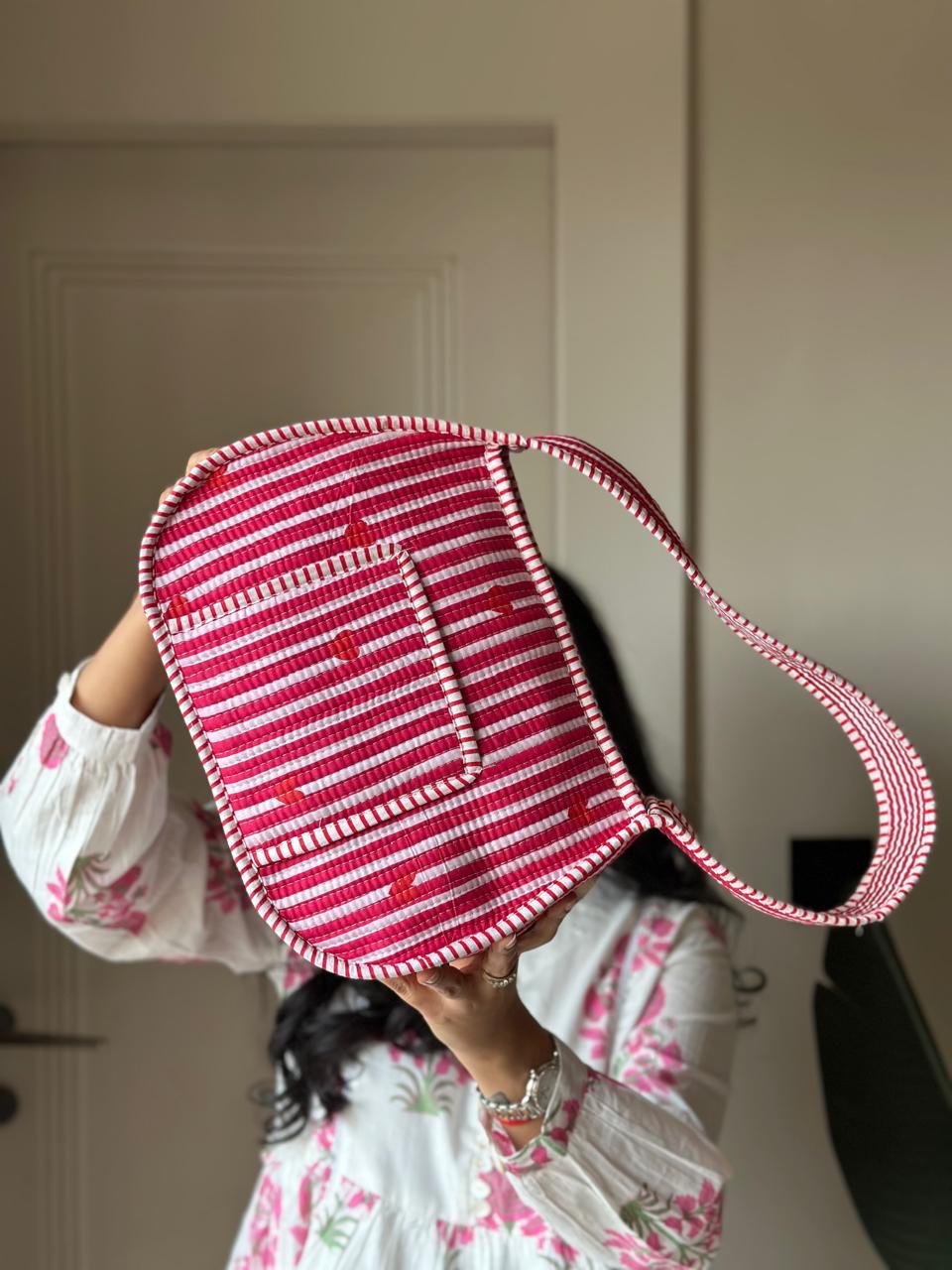 Quilted Shoulder Bag- Pink Striped Love - Image 2