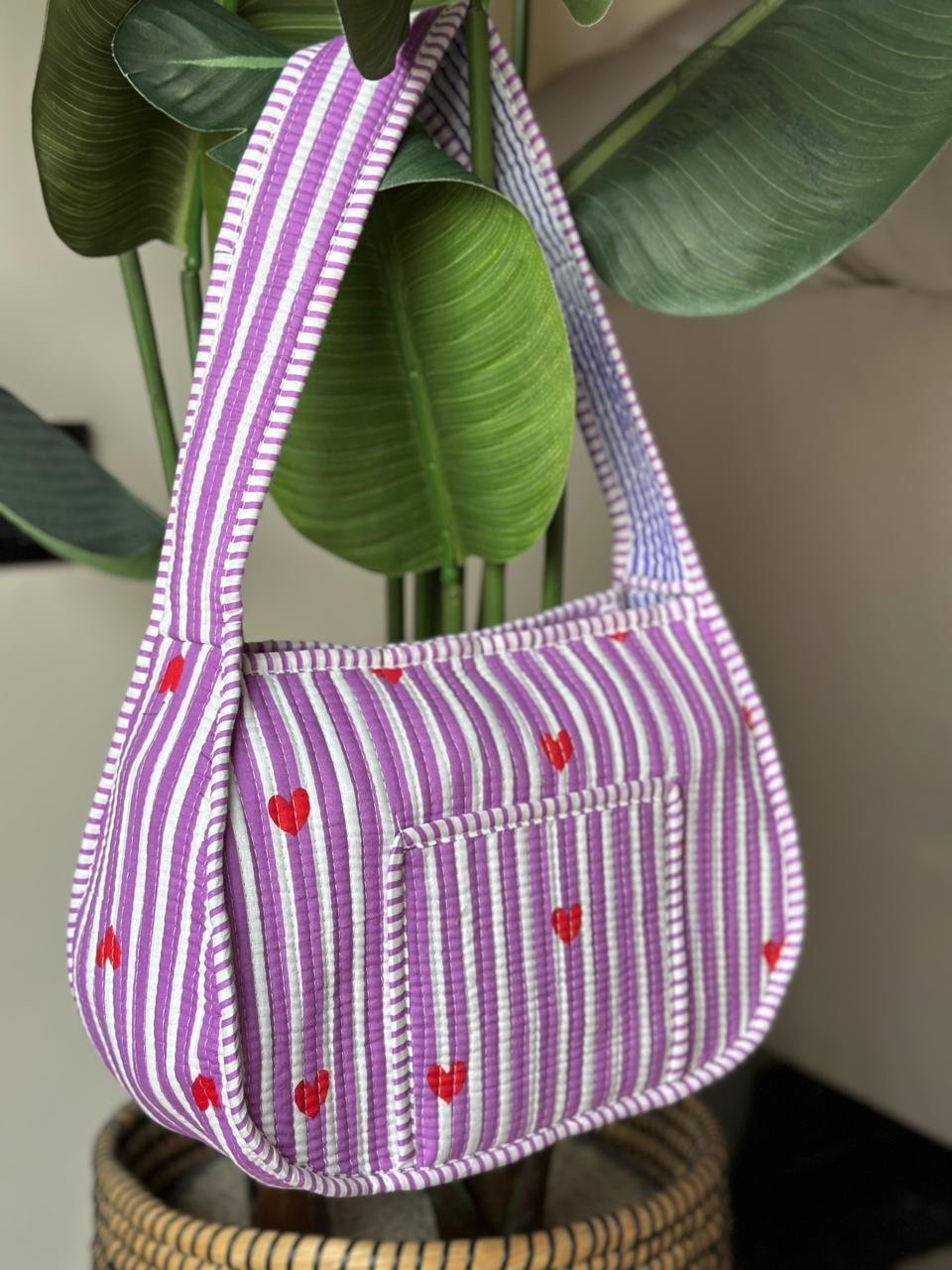 Quilted Shoulder Bag- Purple Striped - Image 3