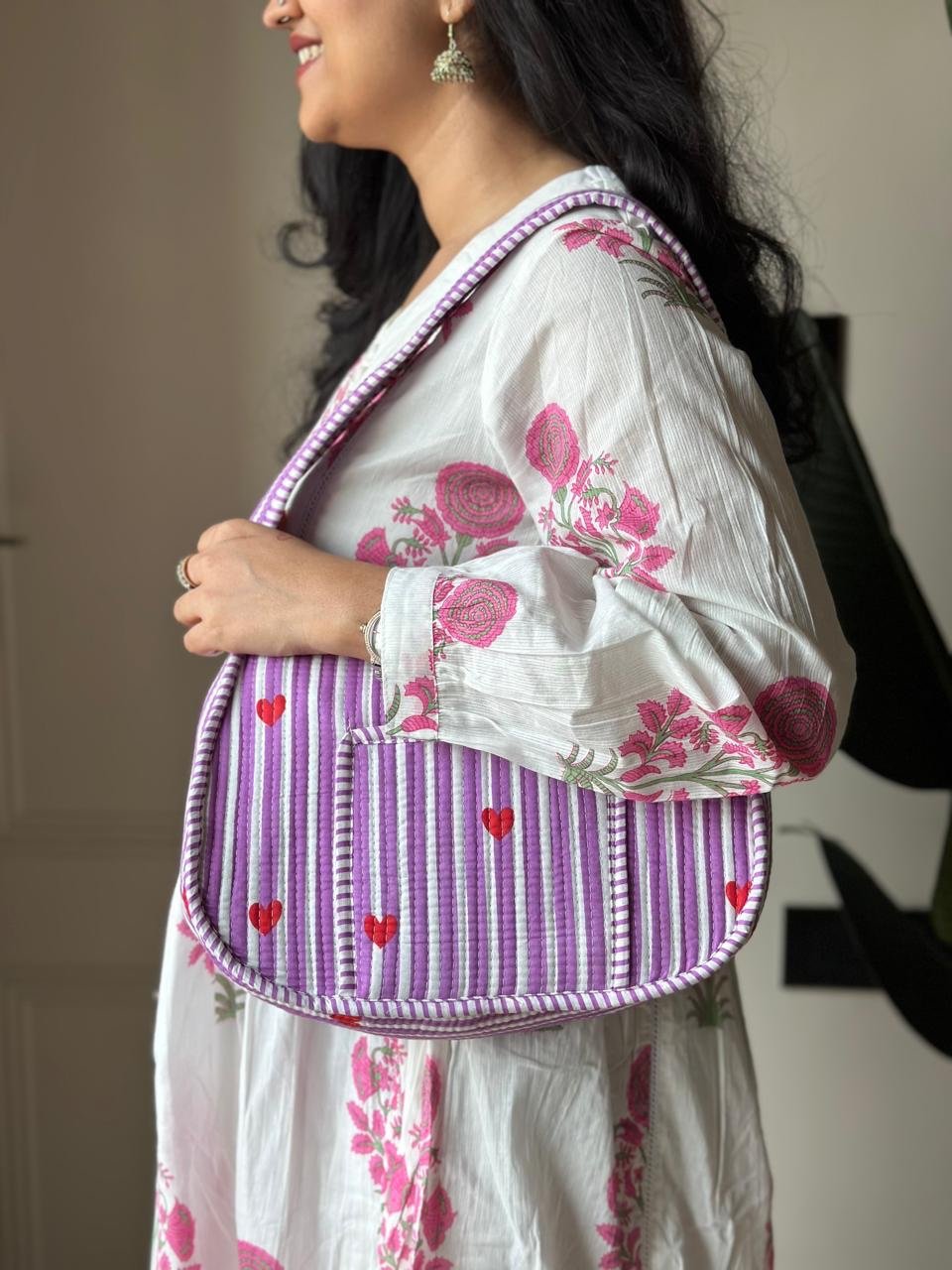 Quilted Shoulder Bag- Purple Striped - Image 4