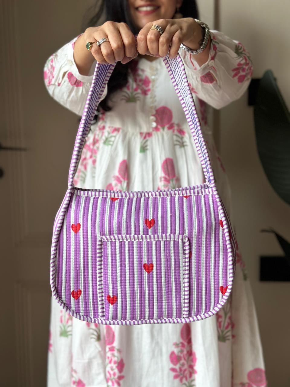Quilted Shoulder Bag- Purple Striped - Image 2