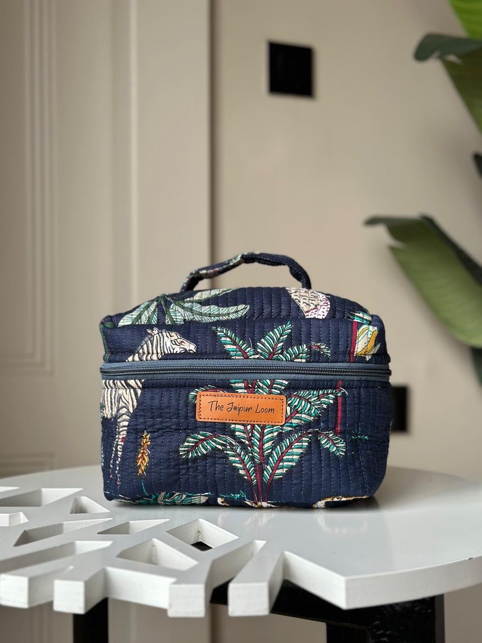 Quilted Vanity Bag- Blue Jungle