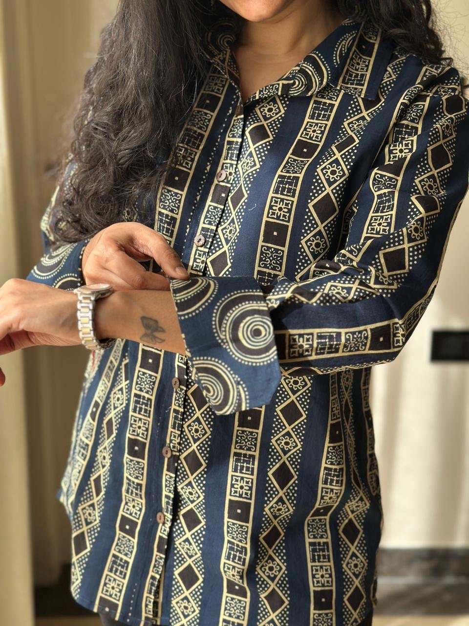 Raima Cotton Shirt- Navy Stripes - Image 5