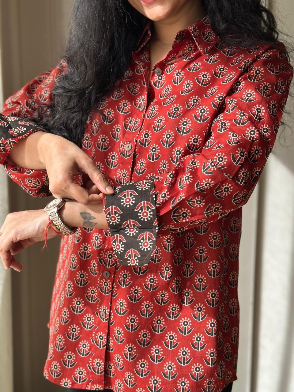 Raima Cotton Ajrakh- Maroon Booti - Image 5