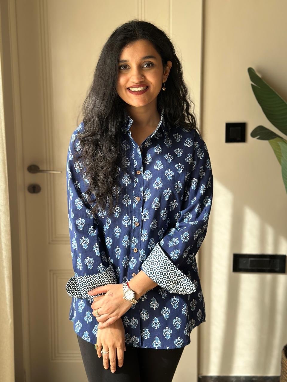 Raima Cotton Shirt- Indigo Booti