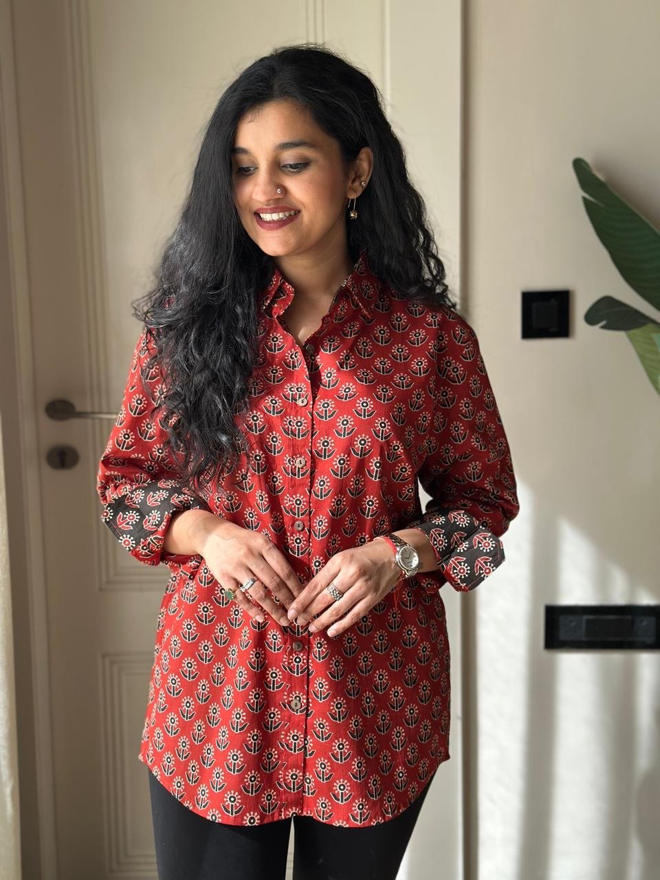 Raima Cotton Ajrakh- Maroon Booti - Image 3