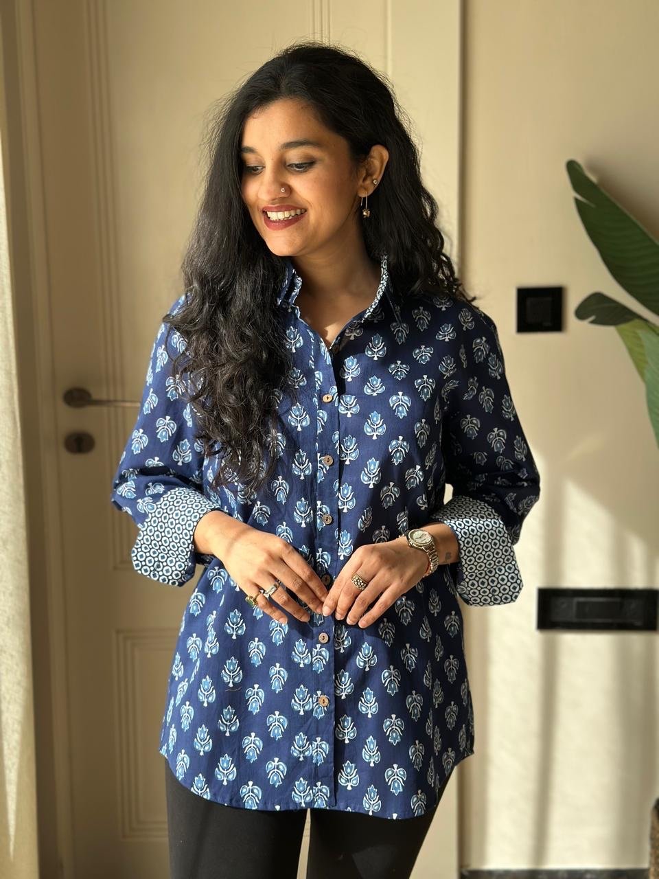 Raima Cotton Shirt- Indigo Booti - Image 4