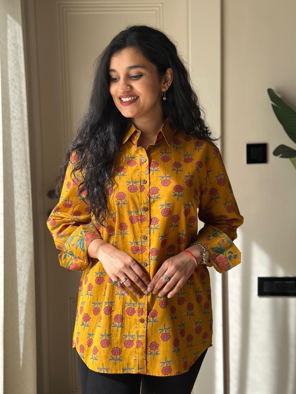 Raima Cotton Shirt- Mustard Booti - Image 5