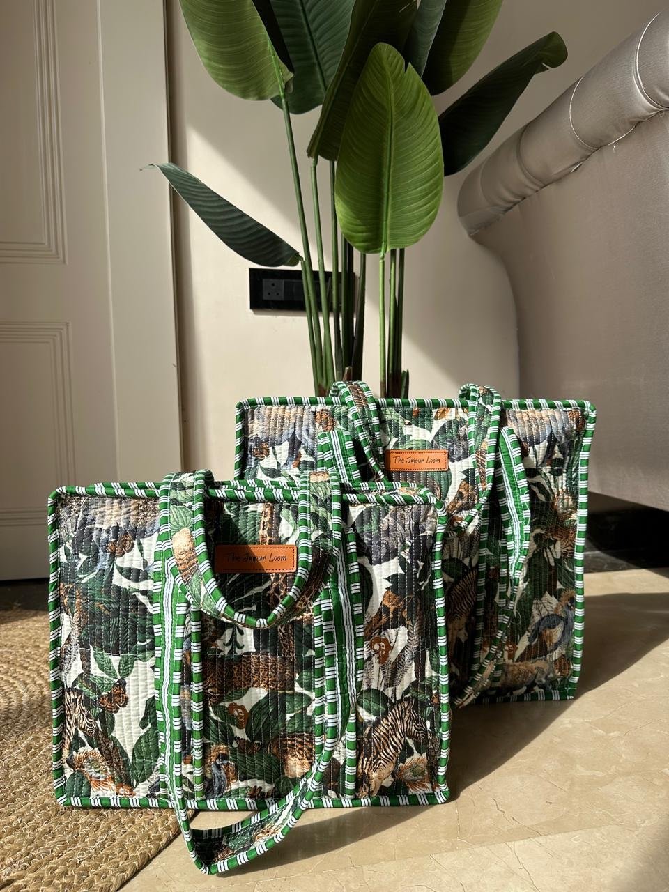 Quilted Tote Bag- Green Story - Image 2