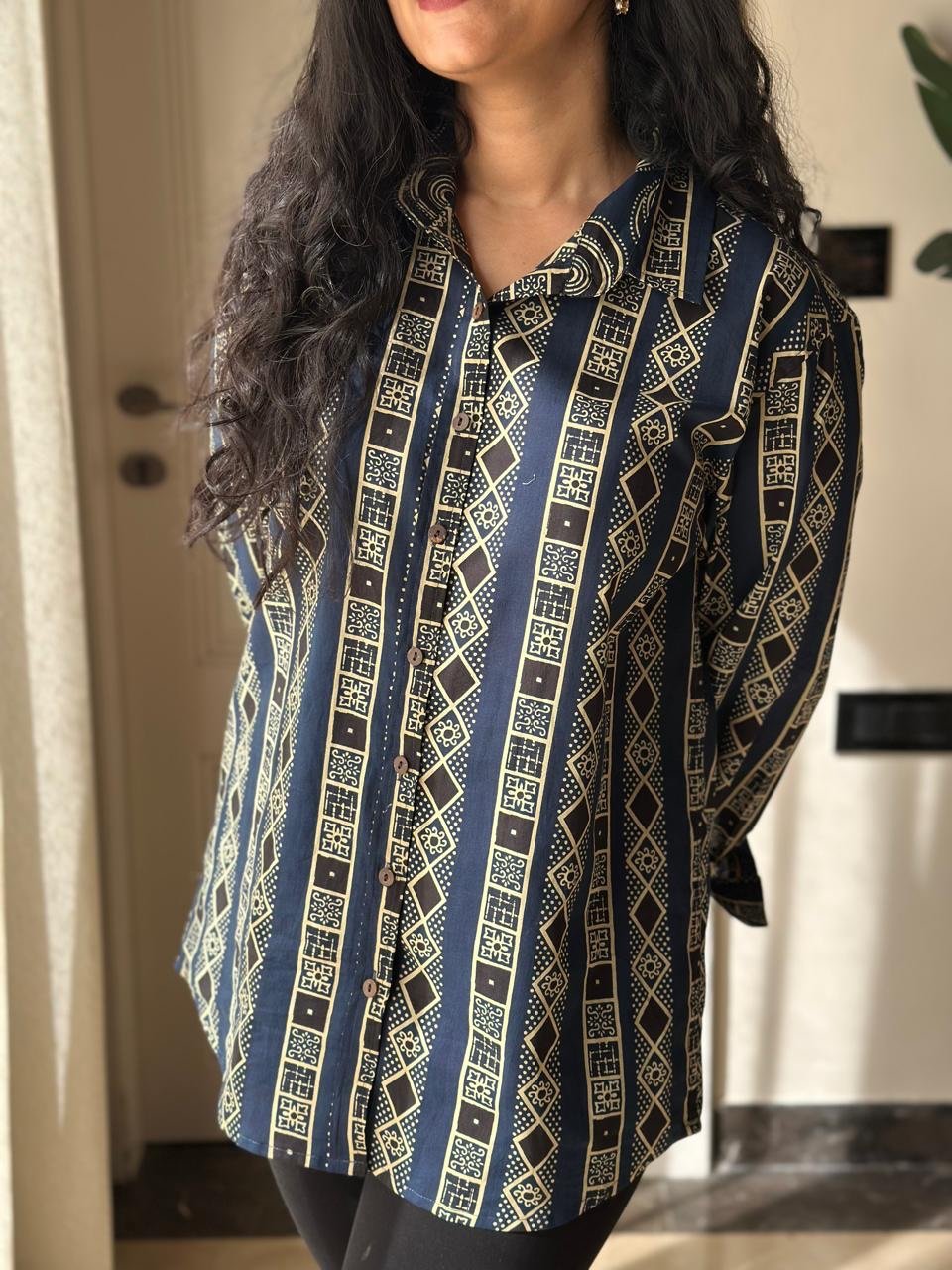 Raima Cotton Shirt- Navy Stripes - Image 2