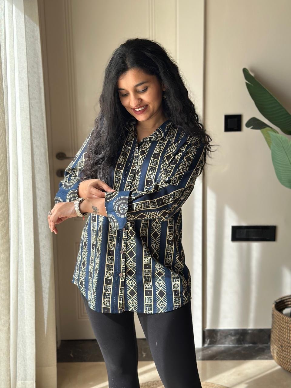 Raima Cotton Shirt- Navy Stripes - Image 3
