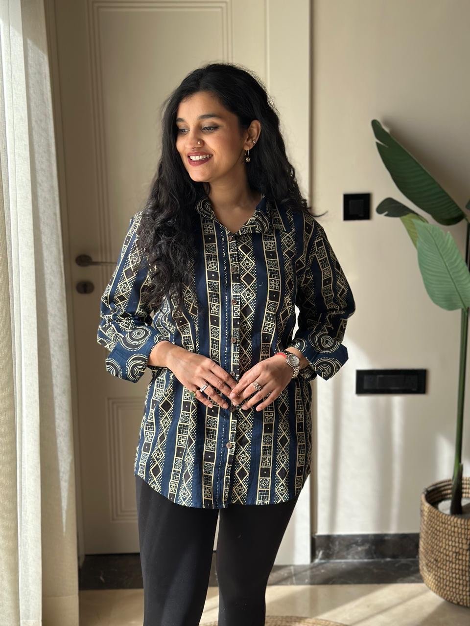 Raima Cotton Shirt- Navy Stripes - Image 4