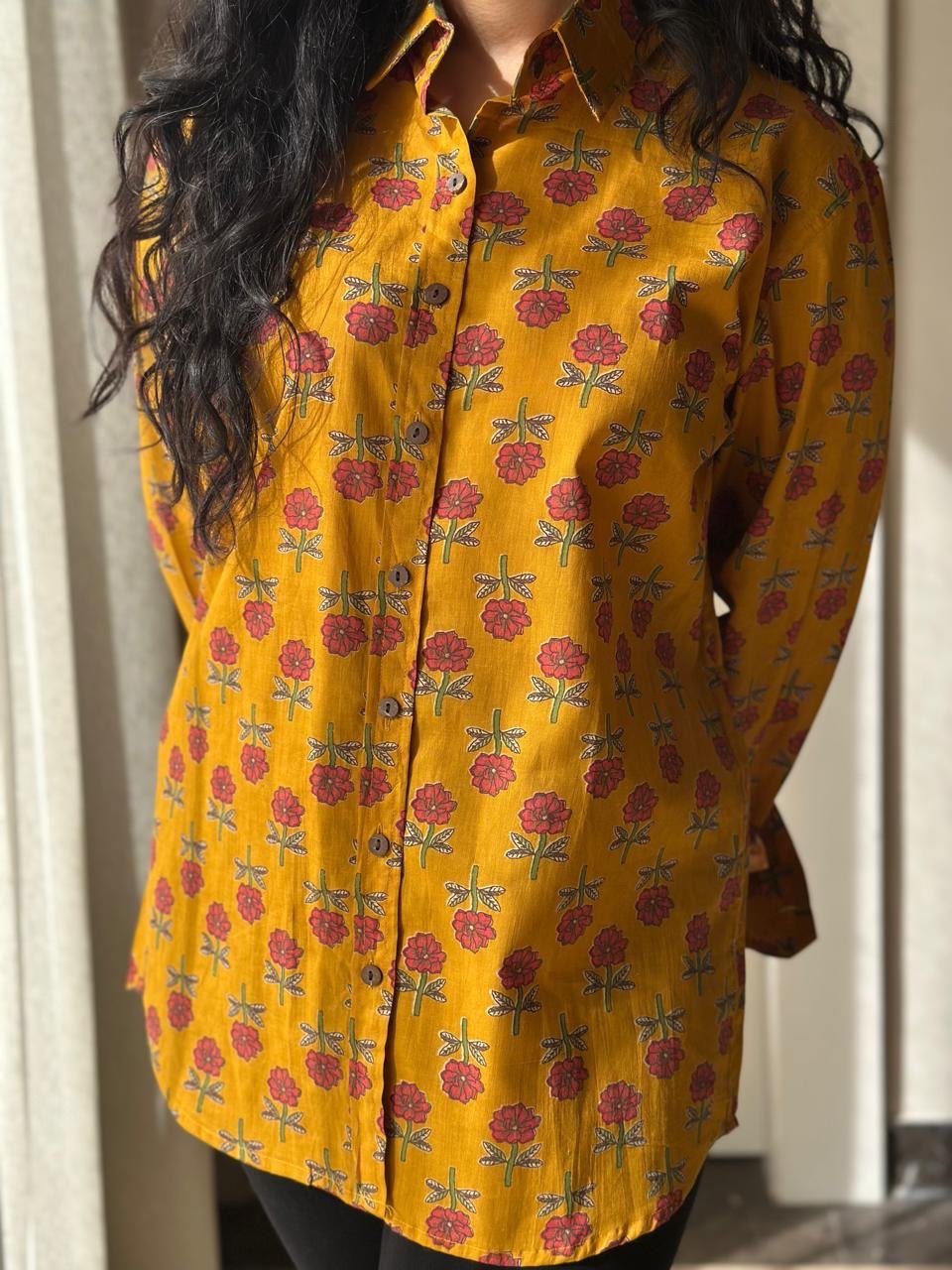 Raima Cotton Shirt- Mustard Booti - Image 2