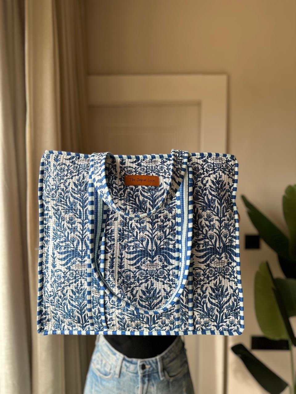 Quilted Tote Bag- Indigo Jaal - Image 6