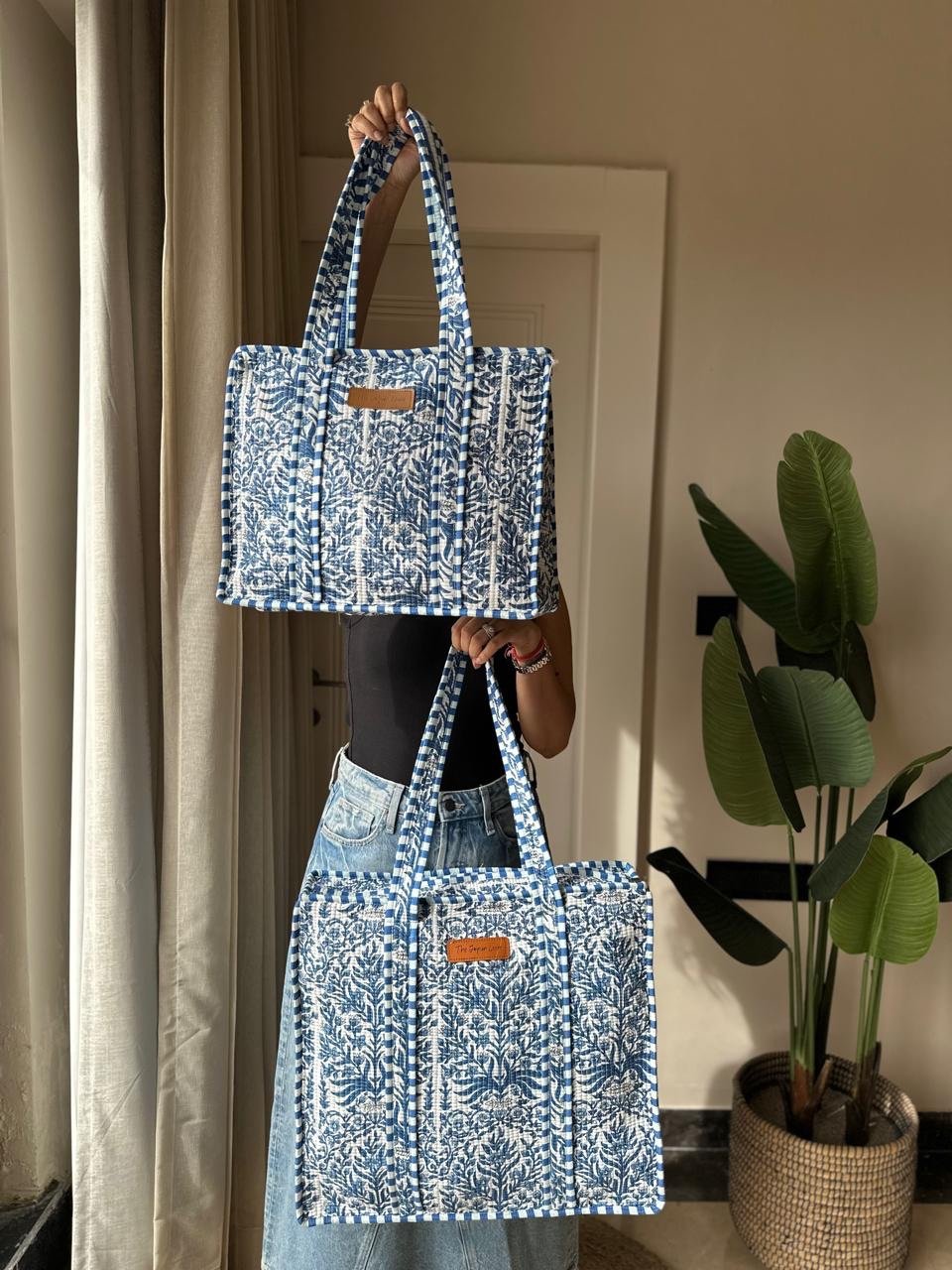Quilted Tote Bag- Indigo Jaal - Image 7
