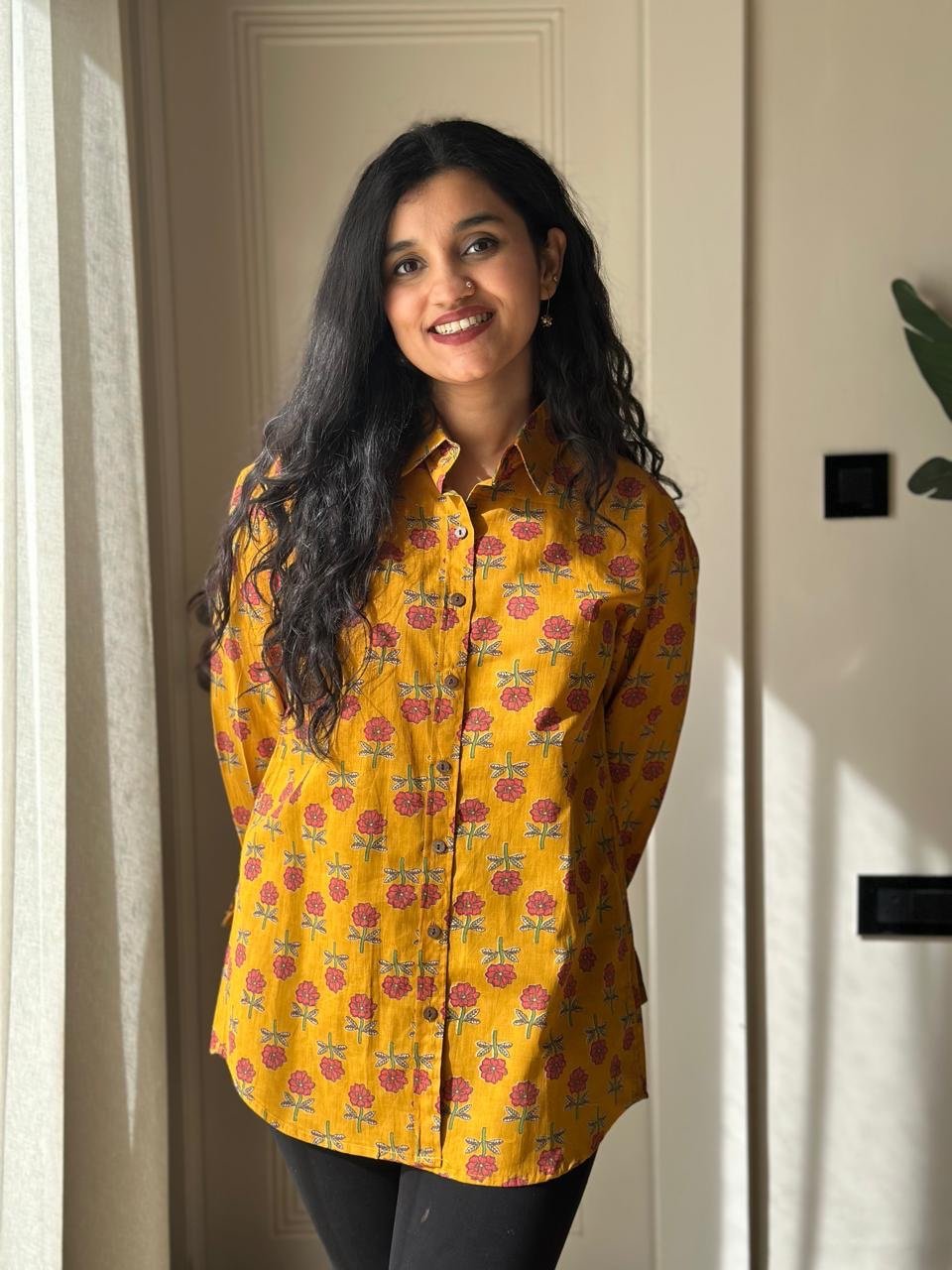 Raima Cotton Shirt- Mustard Booti - Image 3
