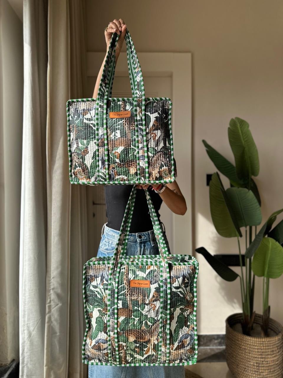 Quilted Tote Bag- Green Story - Image 5