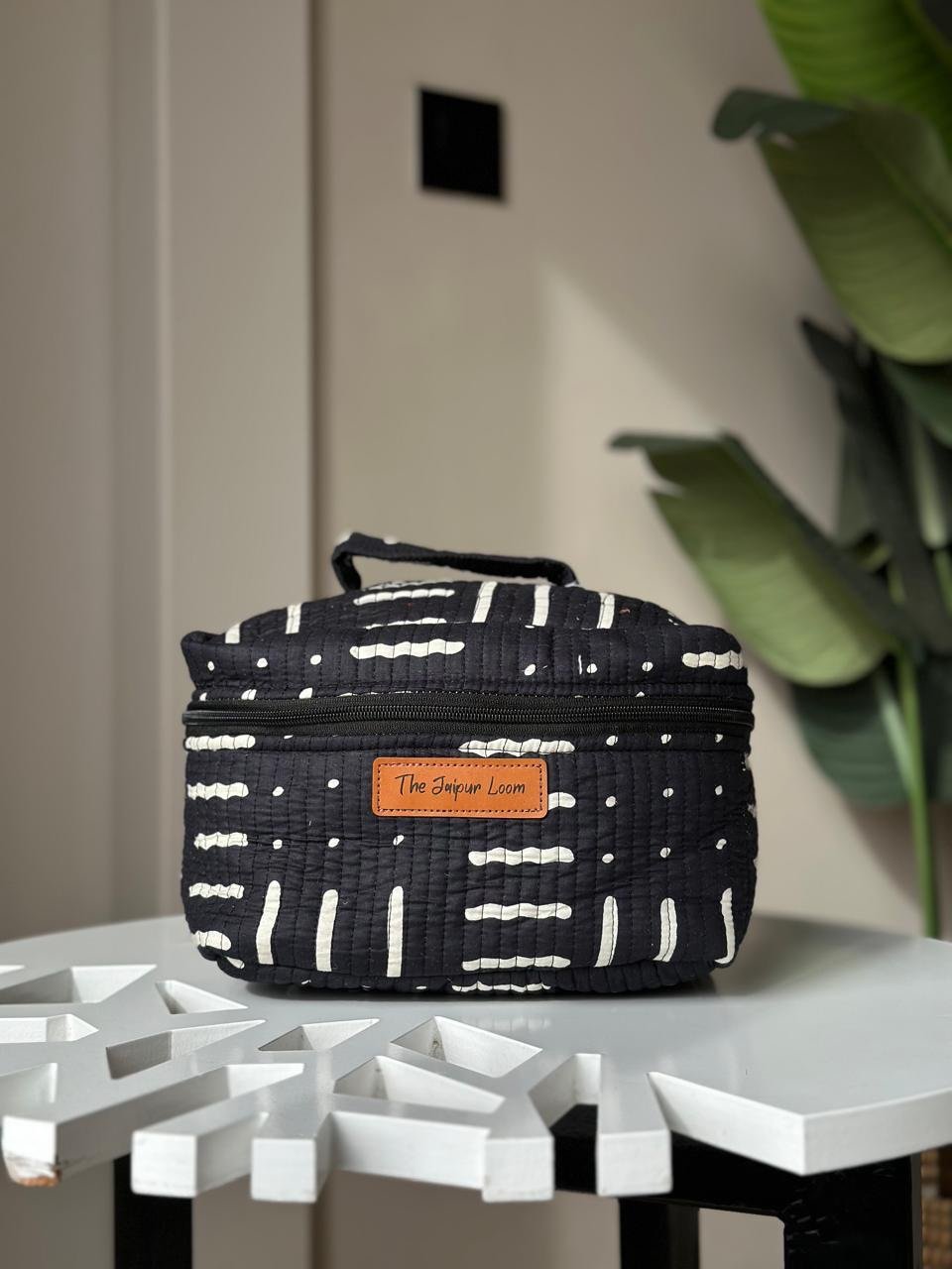 Quilted Vanity Bag- Black Lines