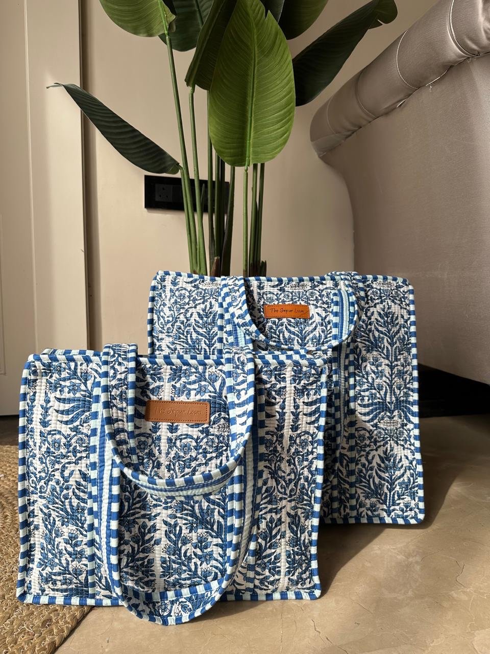 Quilted Tote Bag- Indigo Jaal - Image 2