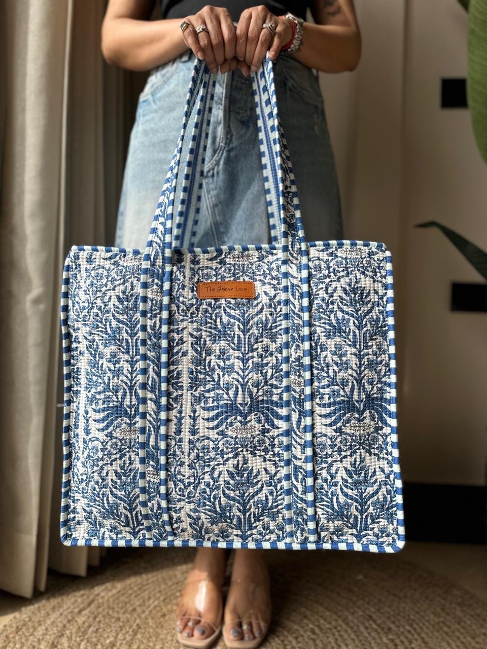 Quilted Tote Bag- Indigo Jaal - Image 3