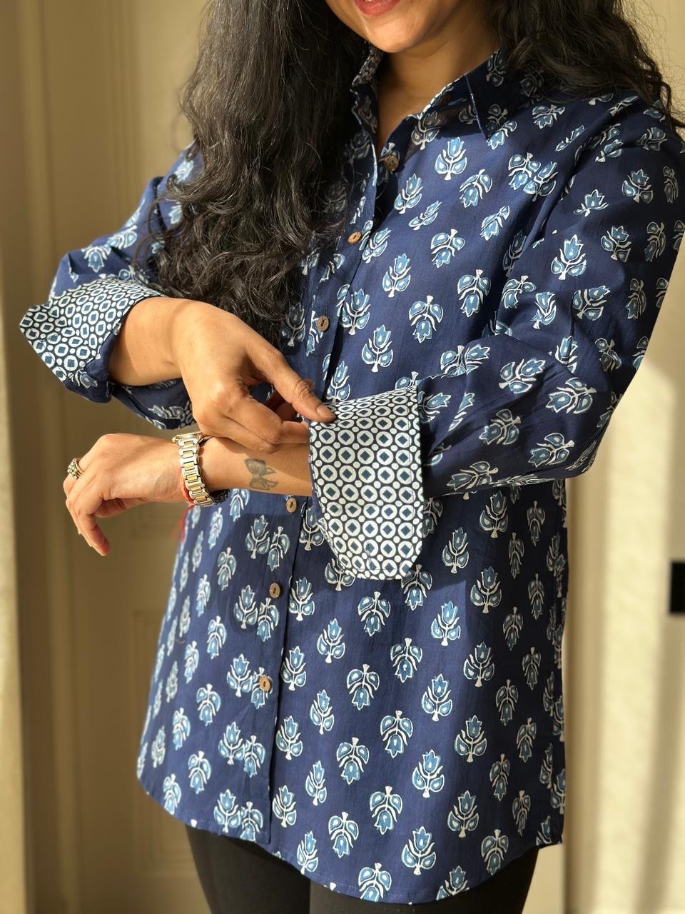 Raima Cotton Shirt- Indigo Booti - Image 5