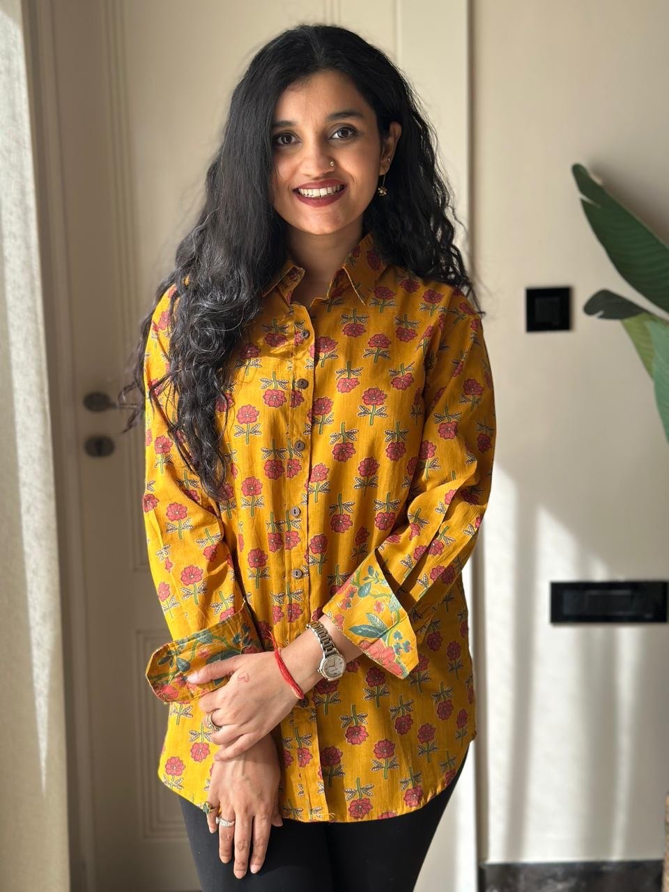 Raima Cotton Shirt- Mustard Booti