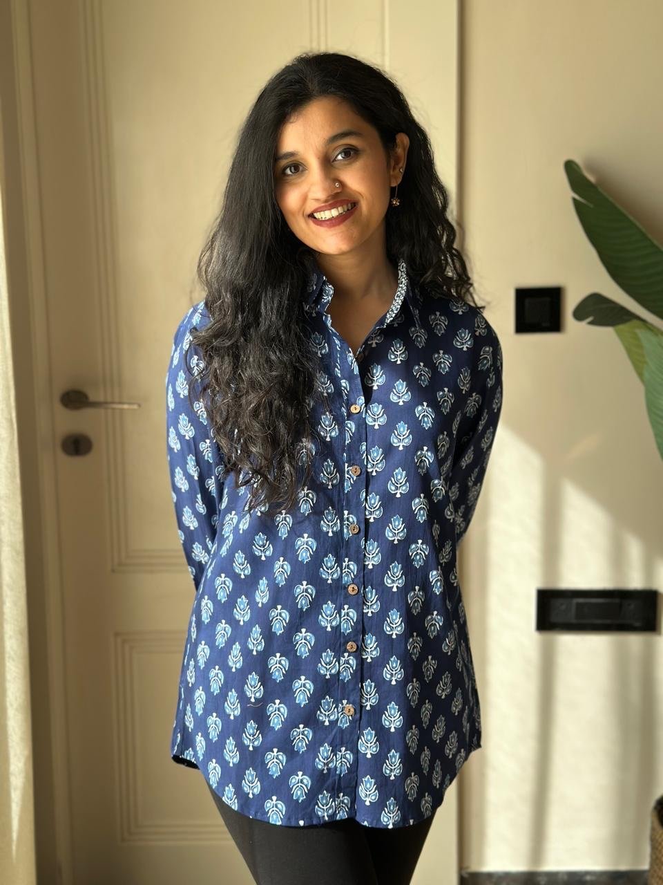 Raima Cotton Shirt- Indigo Booti - Image 3