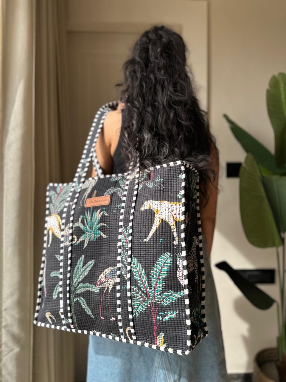Quilted Tote Bag- Black Jungle - Image 5