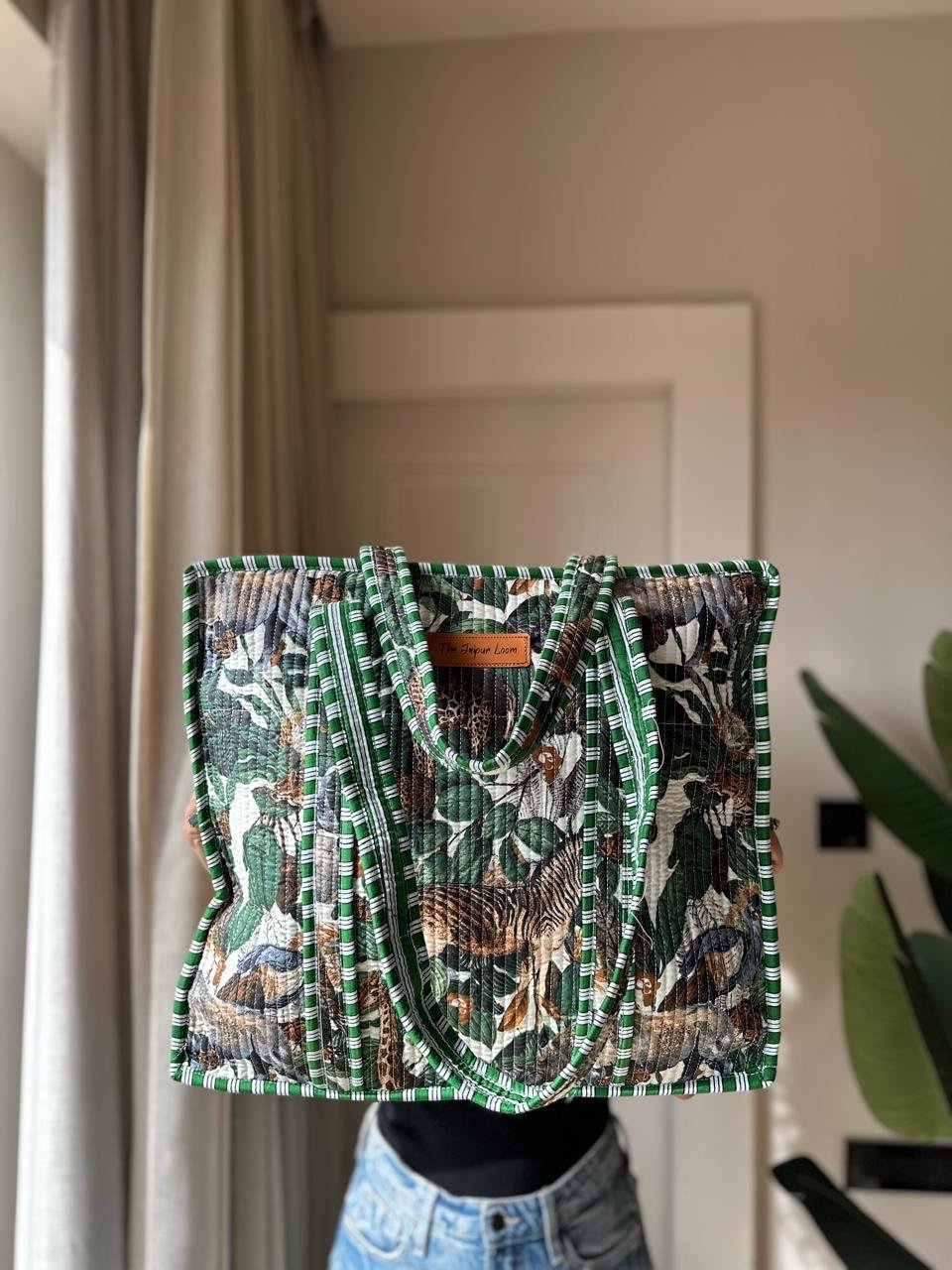 Quilted Tote Bag- Green Story