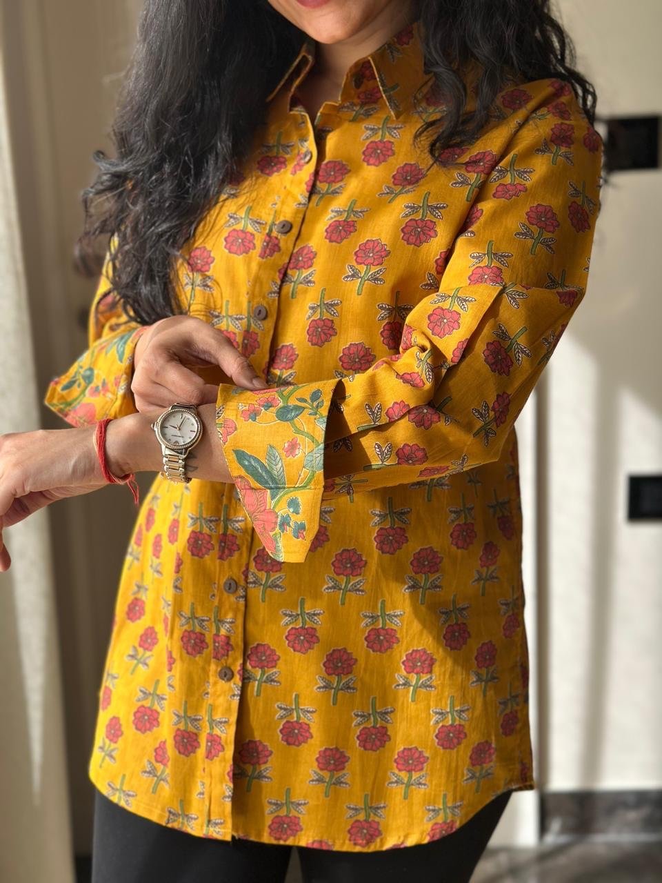Raima Cotton Shirt- Mustard Booti - Image 6