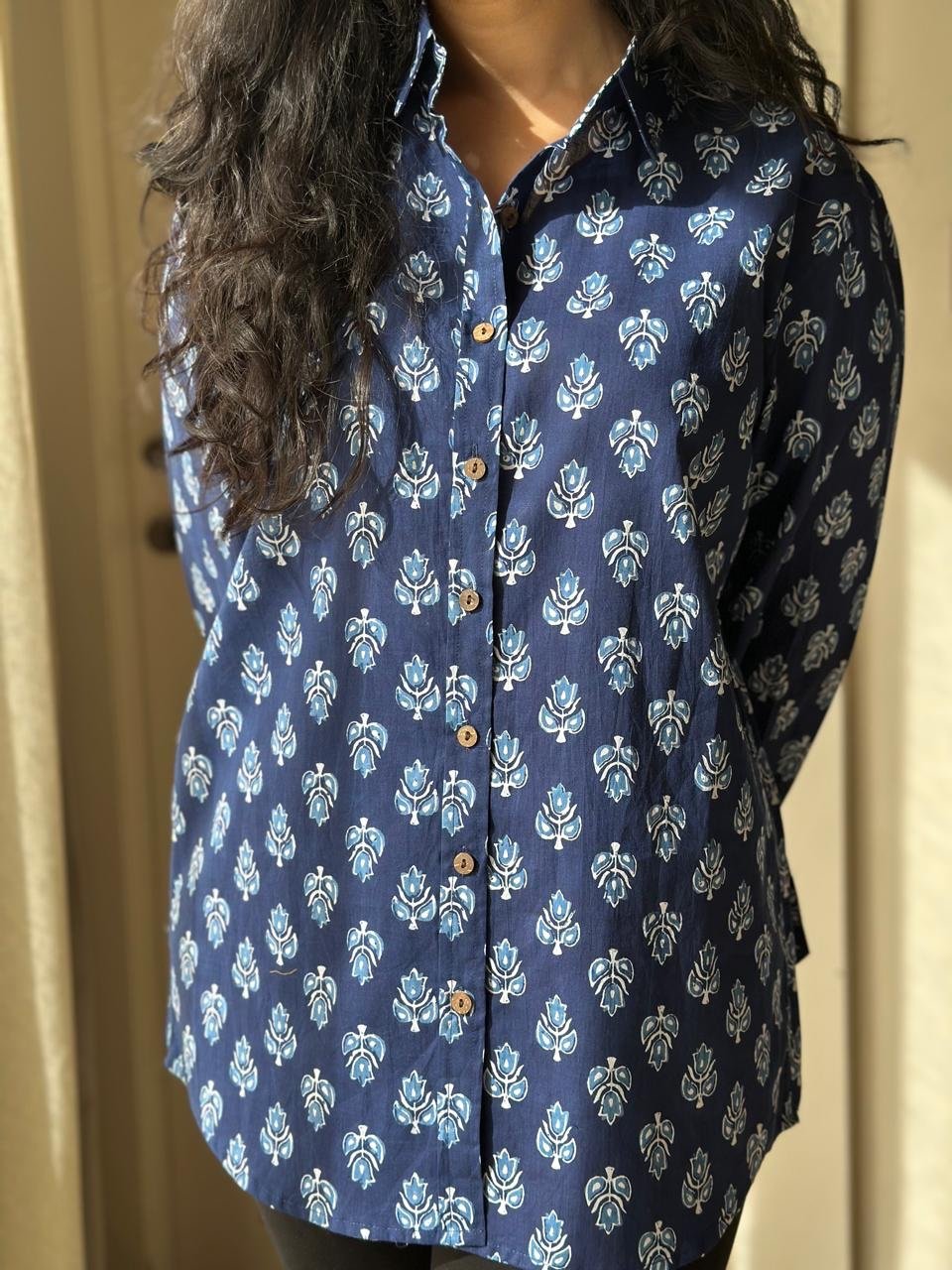 Raima Cotton Shirt- Indigo Booti - Image 2