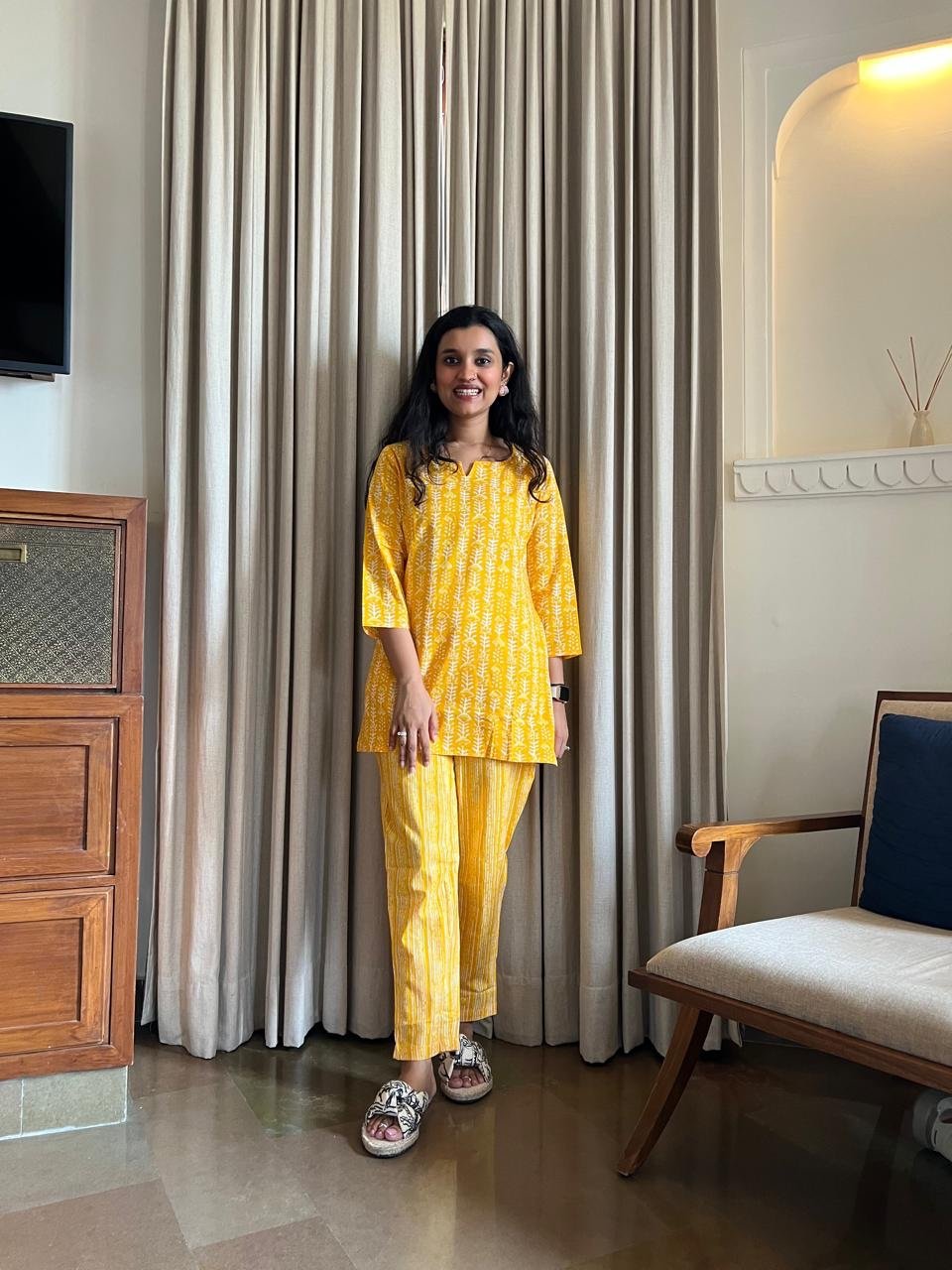 Cotton Lounge Set- Bright Yellow - Image 4