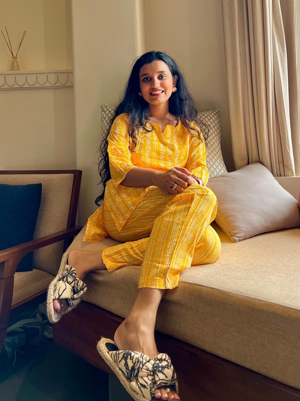 Cotton Lounge Set- Bright Yellow - Image 3