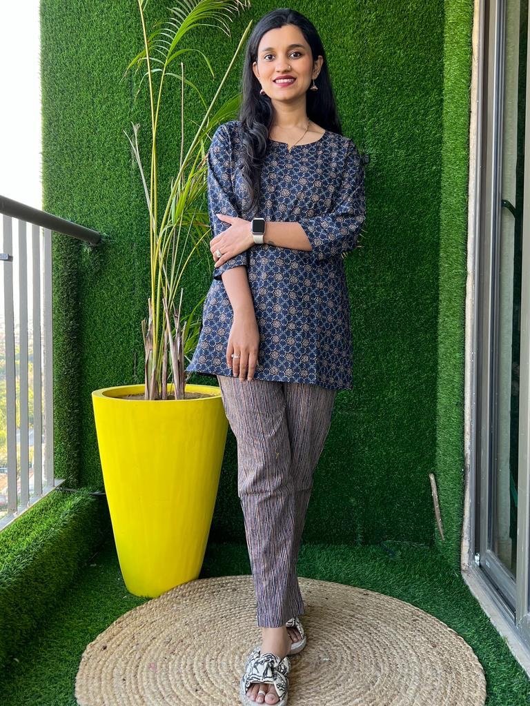 Cotton Lounge Set- Blue Brown Jaal