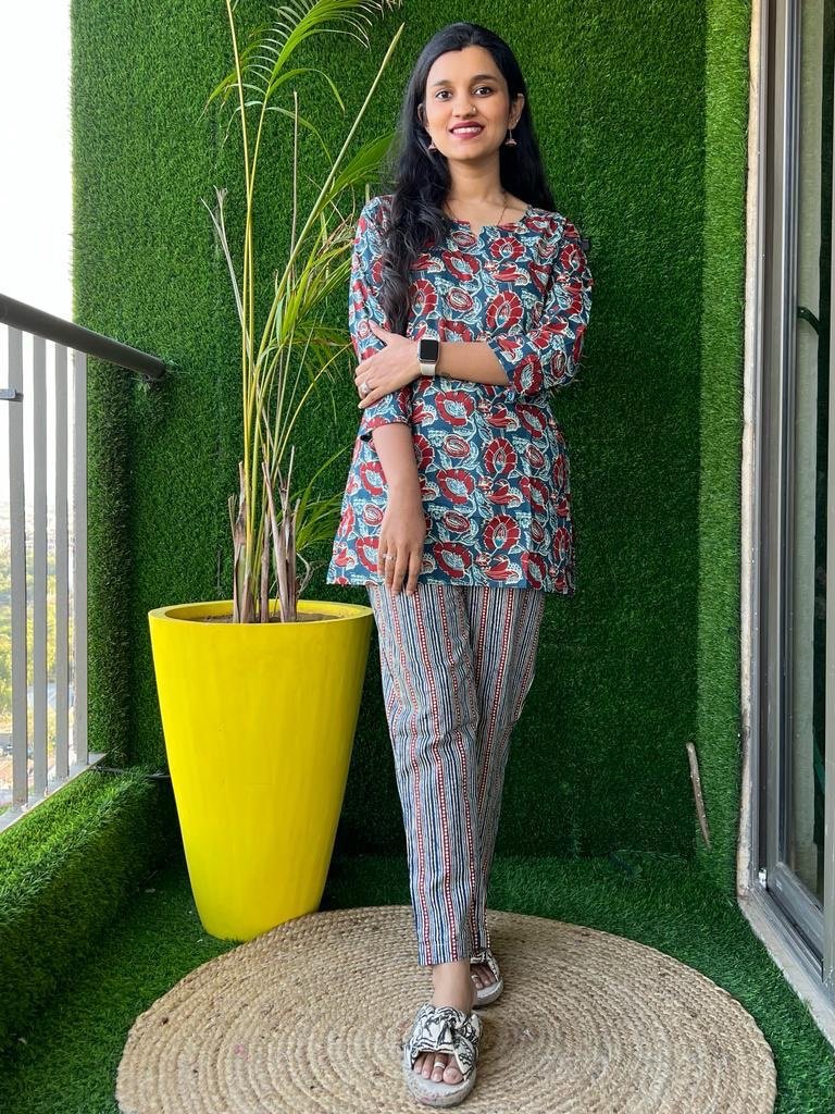 Cotton Lounge Set- Blue Red