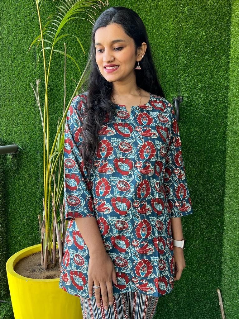 Cotton Lounge Set- Blue Red - Image 2