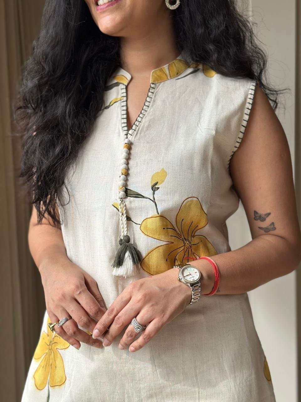 Pavitra Slub Cotton Coord Set- Yellow Flowers - Image 7