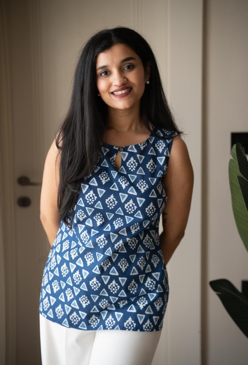 Lily Sleeveless Cotton Top- Indigo